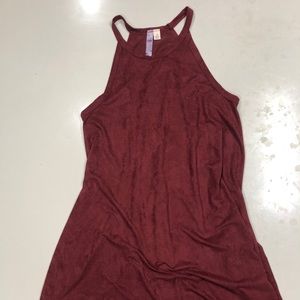 Maroon high neck suede dress